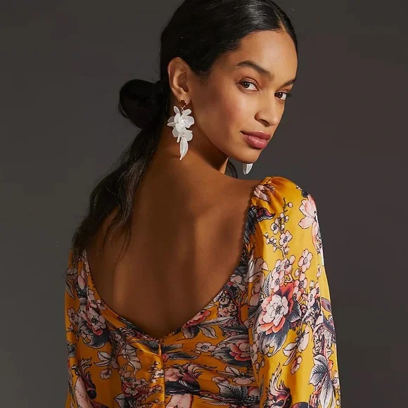 Anthropologie Ranna Gill Ruched Floral Mini Dress - Picture 12 of 16